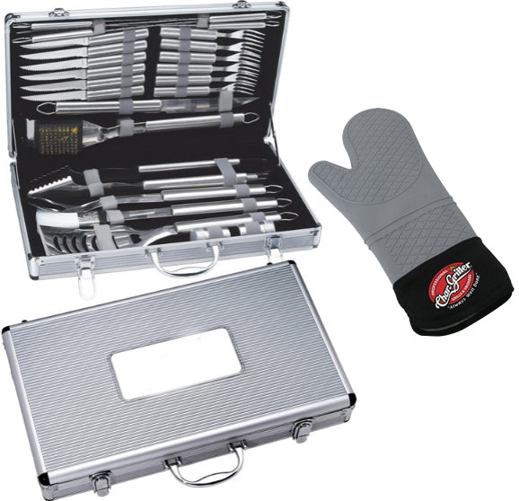 24 Piece Deluxe BBQ Set & 15" Silicone Oven Mitt