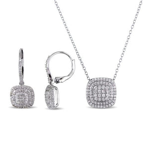 1 CT Diamond Necklace and Earring Set in Silver